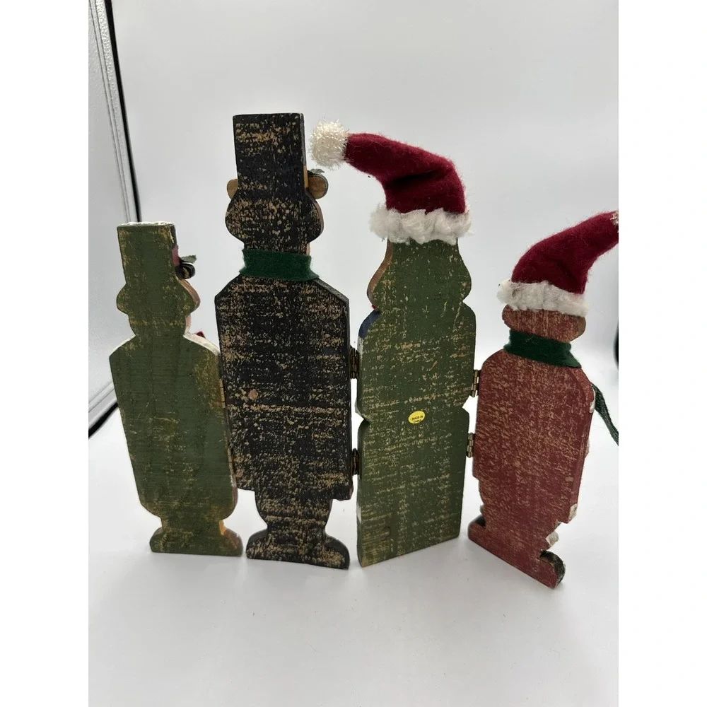 Vintage Wooden Christmas Carolers Hand-Painted Hinged Screen Rustic Victorian